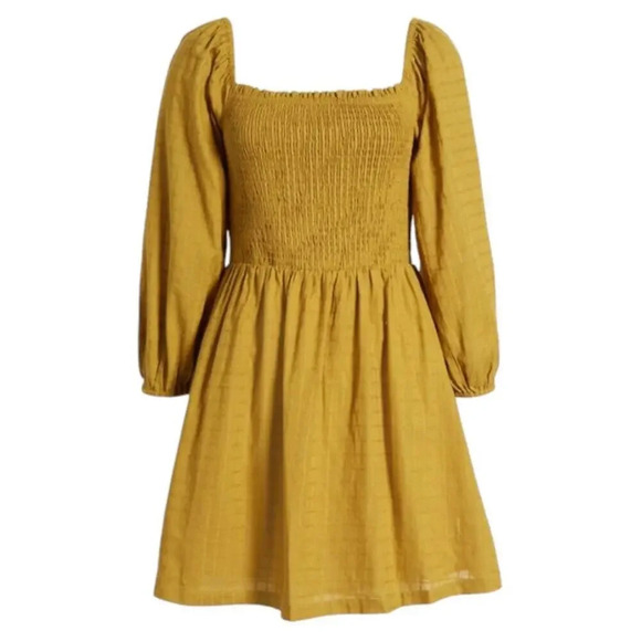NEW Lost + Wander Women’s Size Medium Ecru Olive Green Smocked Dress - Picture 3 of 6